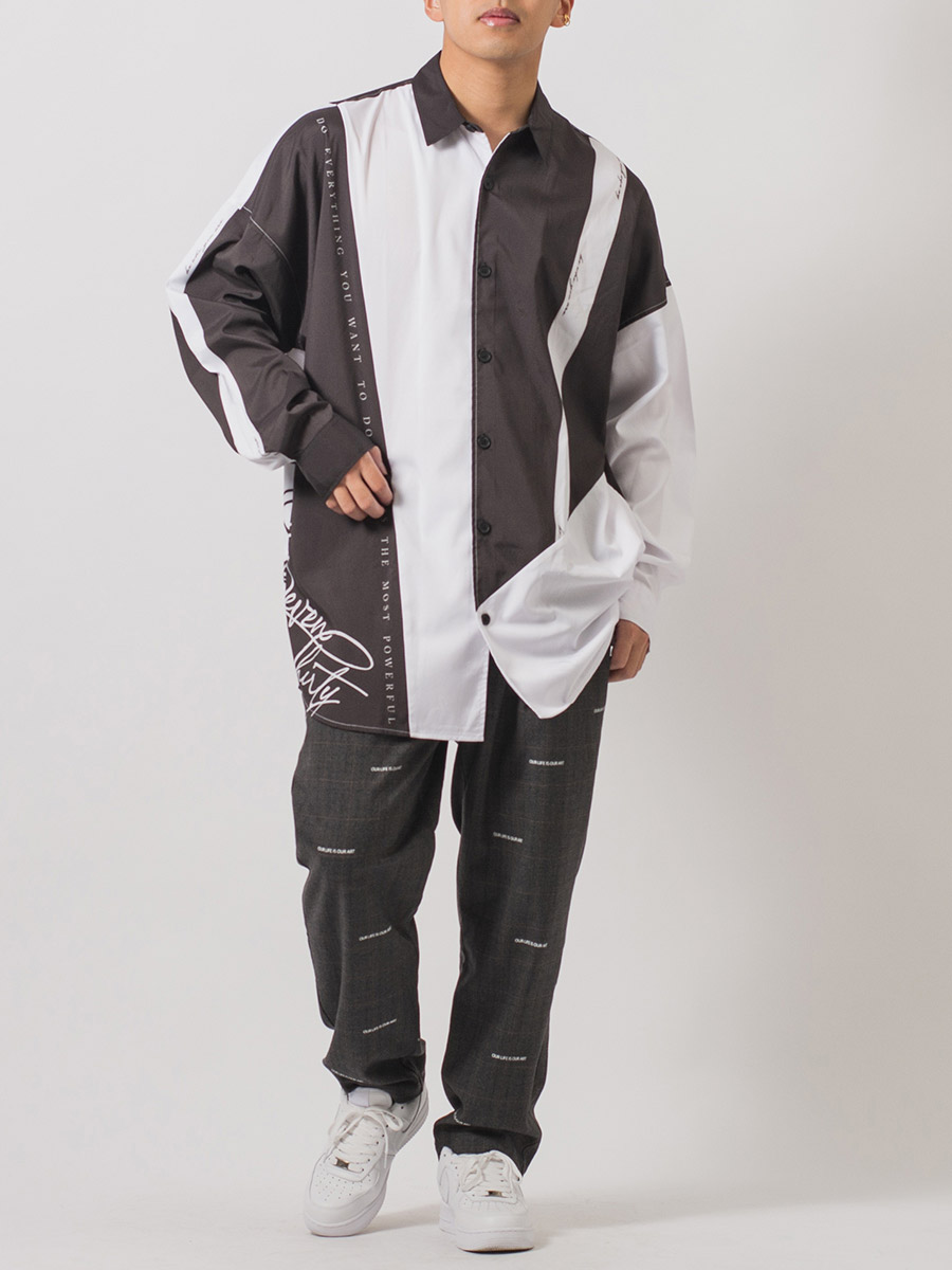 テープデザインドルマンシャツ メンズ ビッグシルエット オーバーサイズ ストリート系 韓国ファッション 韓国系 RE730 セブンサーティー | RE730 | 08