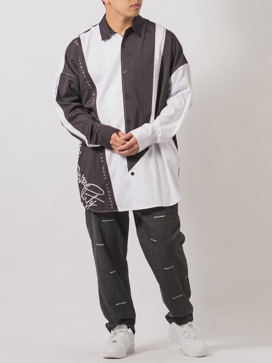 テープデザインドルマンシャツ メンズ ビッグシルエット オーバーサイズ ストリート系 韓国ファッション 韓国系 RE730 セブンサーティー | RE730 | 09