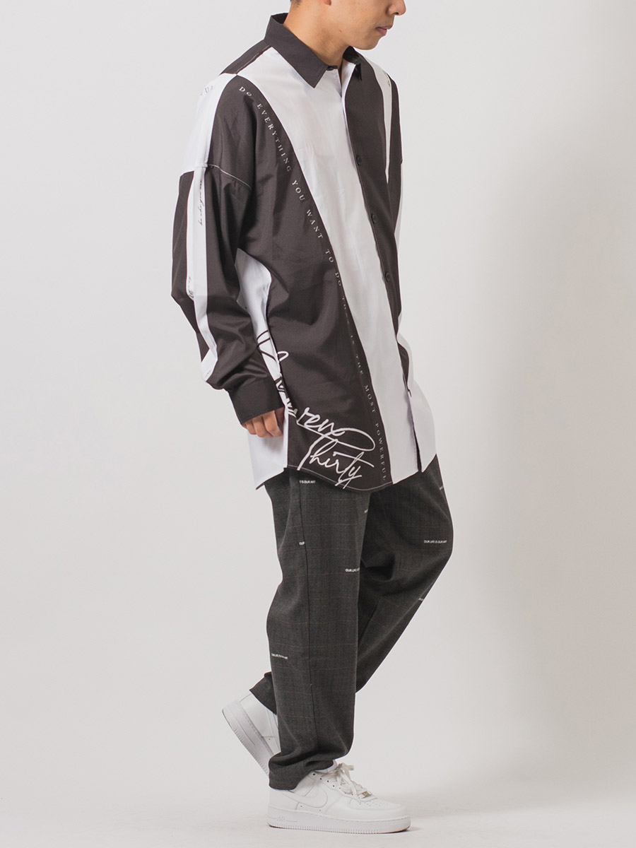 テープデザインドルマンシャツ メンズ ビッグシルエット オーバーサイズ ストリート系 韓国ファッション 韓国系 RE730 セブンサーティー | RE730 | 10