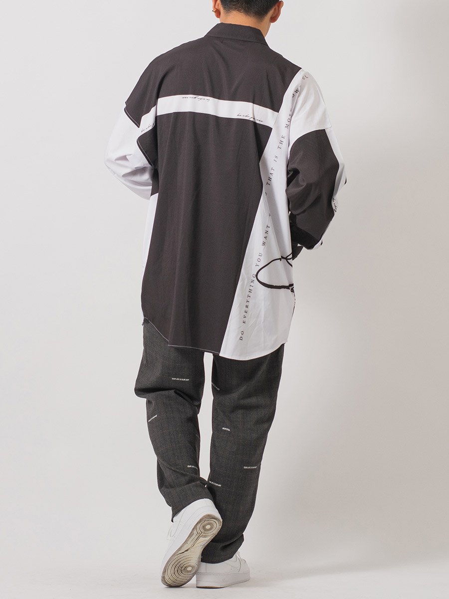 テープデザインドルマンシャツ メンズ ビッグシルエット オーバーサイズ ストリート系 韓国ファッション 韓国系 RE730 セブンサーティー | RE730 | 11