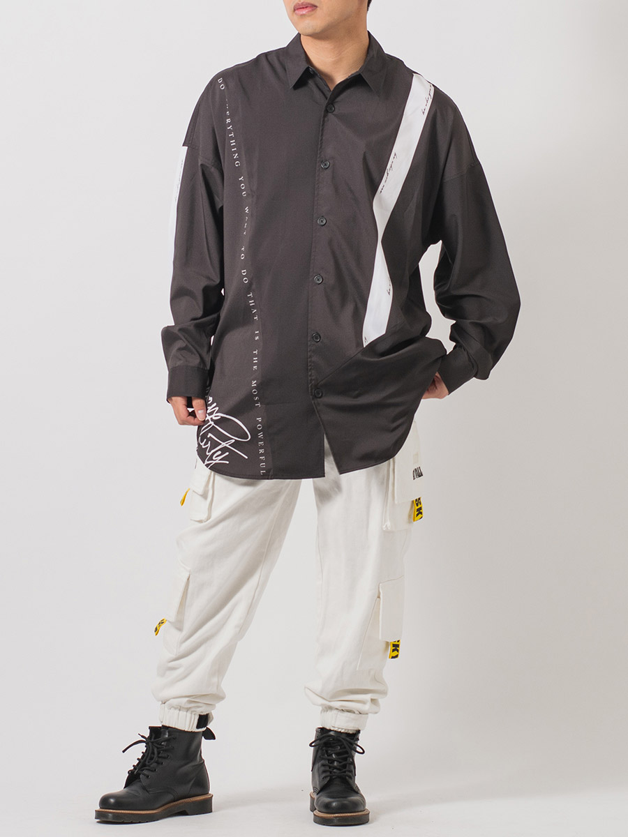 テープデザインドルマンシャツ メンズ ビッグシルエット オーバーサイズ ストリート系 韓国ファッション 韓国系 RE730 セブンサーティー | RE730 | 12