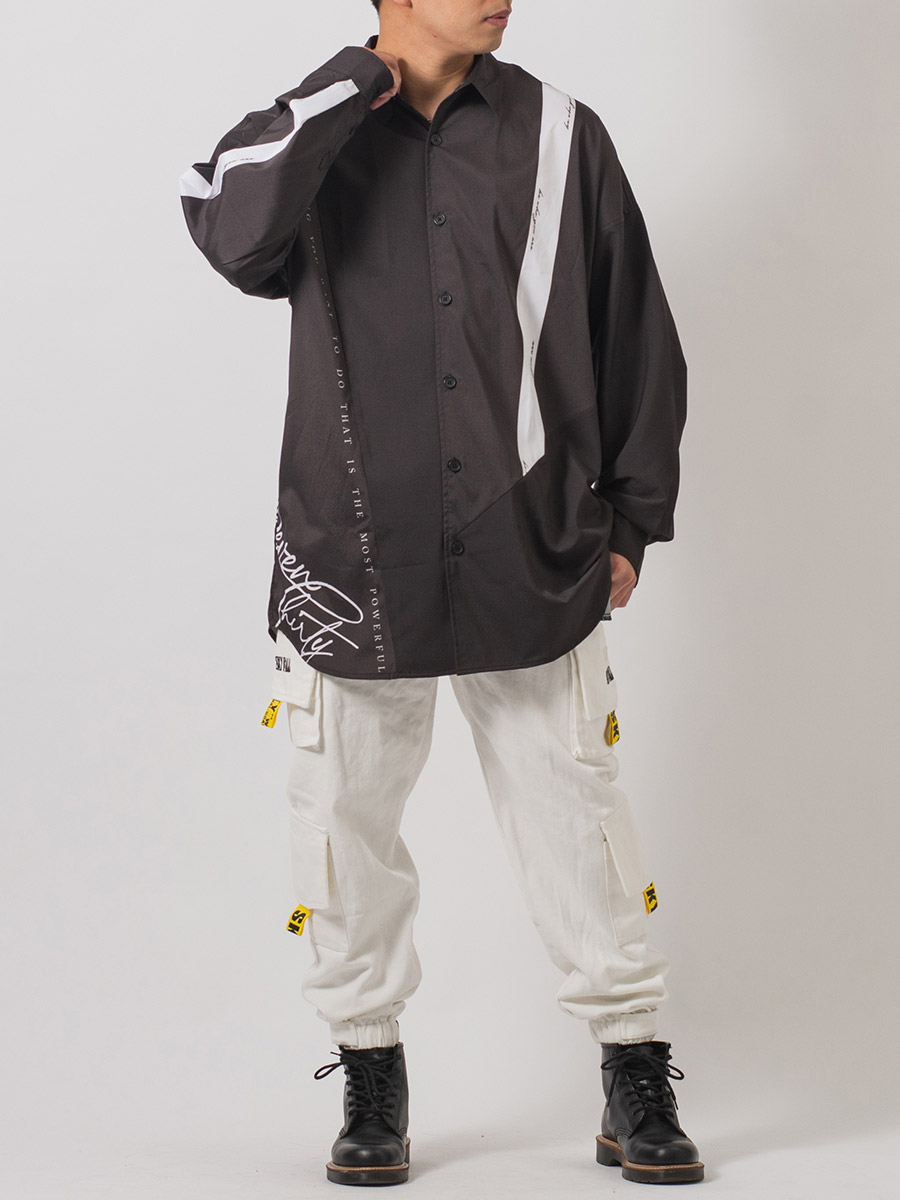 テープデザインドルマンシャツ メンズ ビッグシルエット オーバーサイズ ストリート系 韓国ファッション 韓国系 RE730 セブンサーティー | RE730 | 13