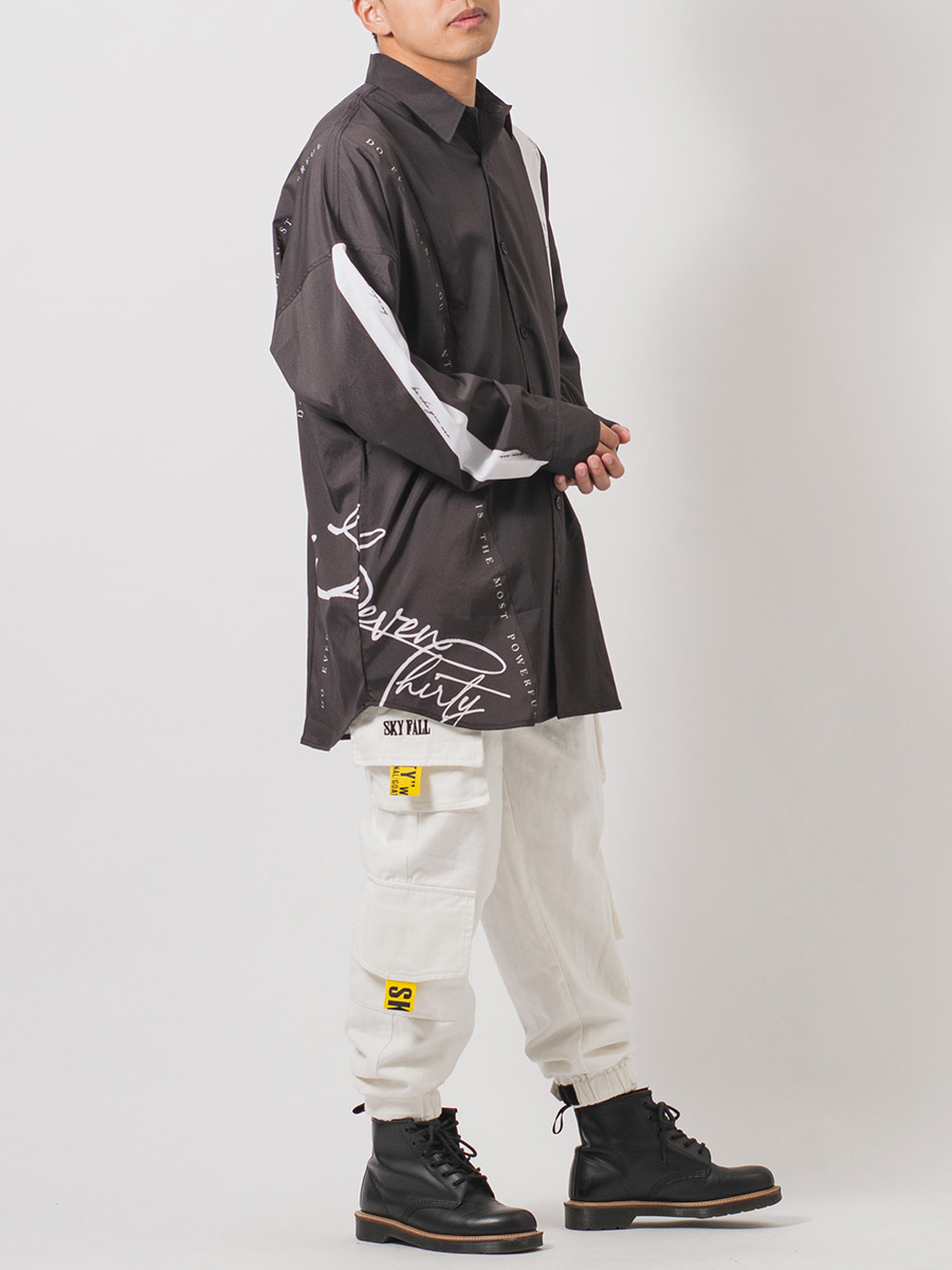 テープデザインドルマンシャツ メンズ ビッグシルエット オーバーサイズ ストリート系 韓国ファッション 韓国系 RE730 セブンサーティー | RE730 | 14