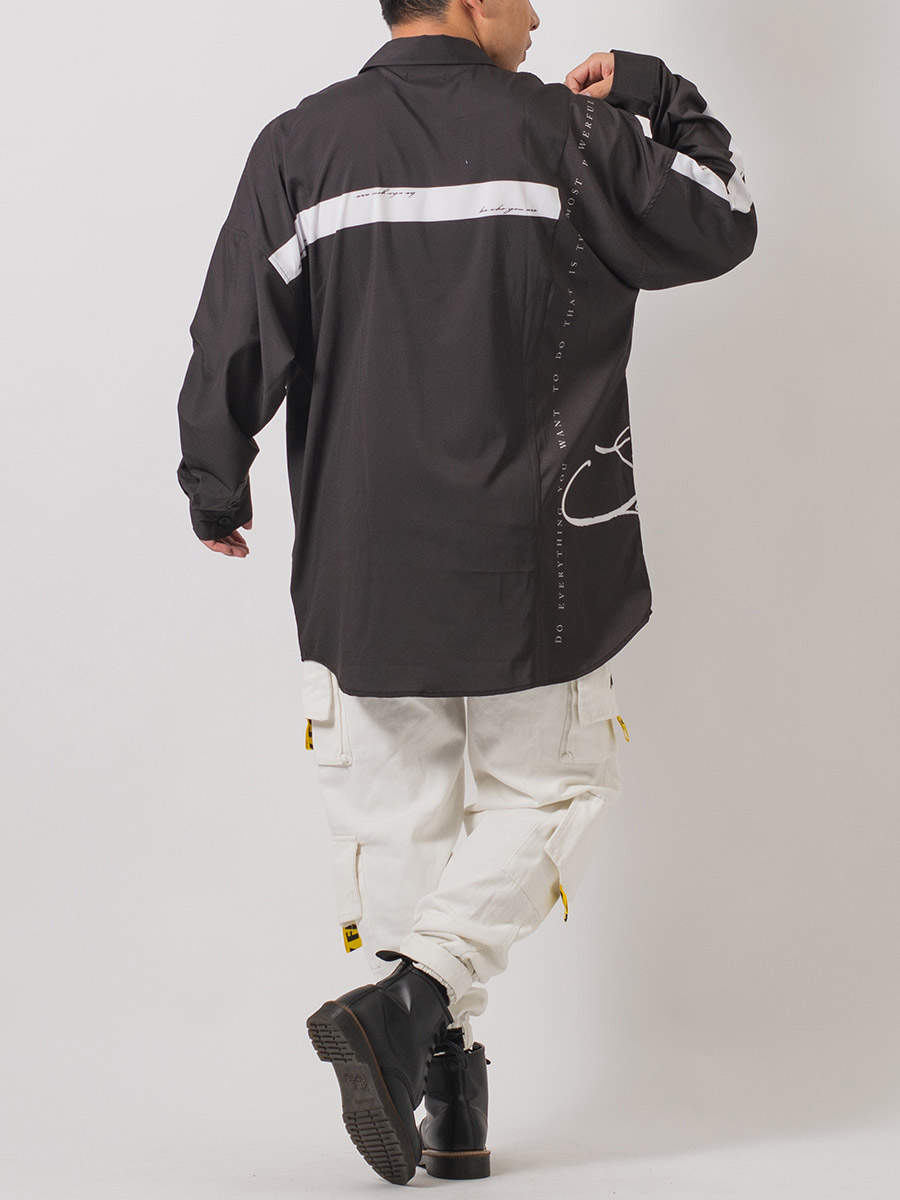 テープデザインドルマンシャツ メンズ ビッグシルエット オーバーサイズ ストリート系 韓国ファッション 韓国系 RE730 セブンサーティー | RE730 | 15