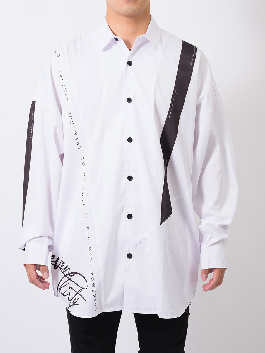 テープデザインドルマンシャツ メンズ ビッグシルエット オーバーサイズ ストリート系 韓国ファッション 韓国系 RE730 セブンサーティー | RE730 | 16