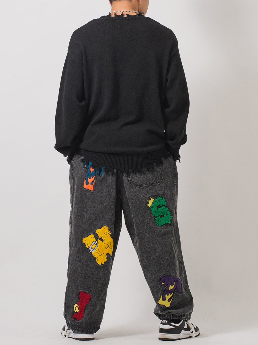 サガラワッペンバルーンパンツ ワイドパンツ メンズ ストリート系 韓国ファッション 韓国系 RE730 セブンサーティー | RE730 | 16