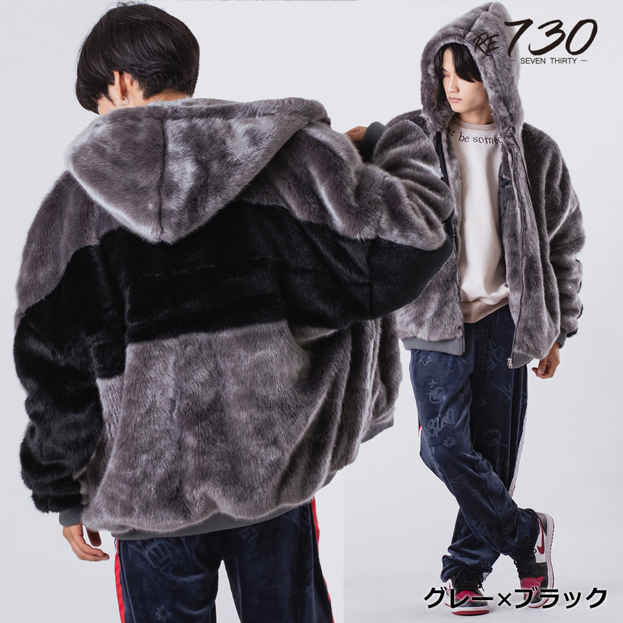 ファー パーカー ジャケット メンズ ビッグシルエット ストリート 韓国ファッション ホワイト ピンク ブラック ワイン グレー他  白 黒 赤 M L XL | RE730 | 05