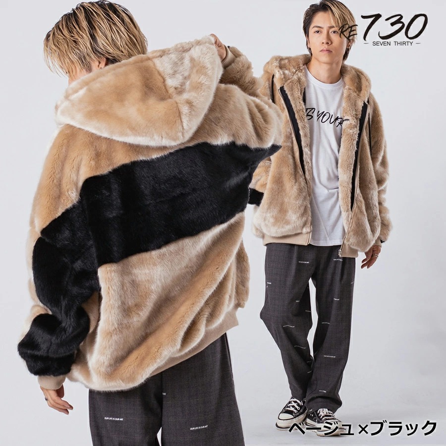 ファー パーカー ジャケット メンズ ビッグシルエット ストリート 韓国ファッション ホワイト ピンク ブラック ワイン グレー他  白 黒 赤 M L XL | RE730 | 06