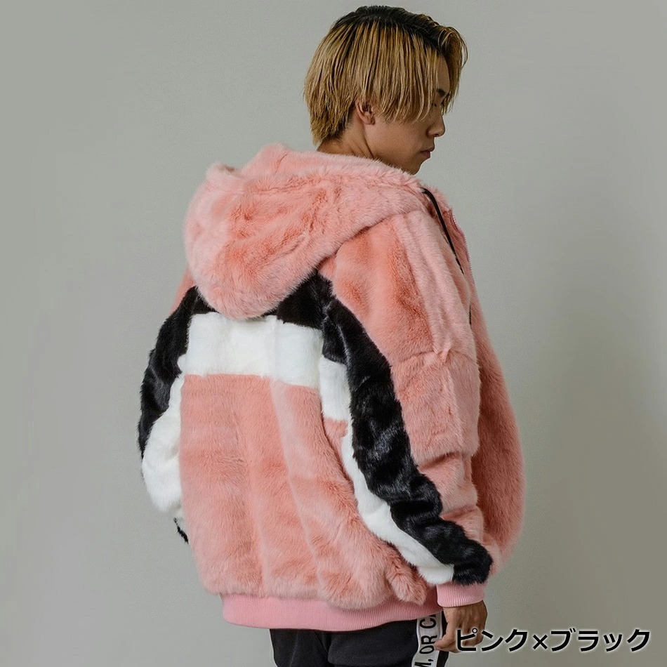 ファー パーカー ジャケット メンズ ビッグシルエット ストリート 韓国ファッション ホワイト ピンク ブラック ワイン グレー他  白 黒 赤 M L XL | RE730 | 08