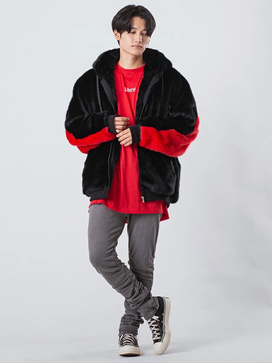 ファー パーカー ジャケット メンズ ビッグシルエット ストリート 韓国ファッション ホワイト ピンク ブラック ワイン グレー他  白 黒 赤 M L XL | RE730 | 13