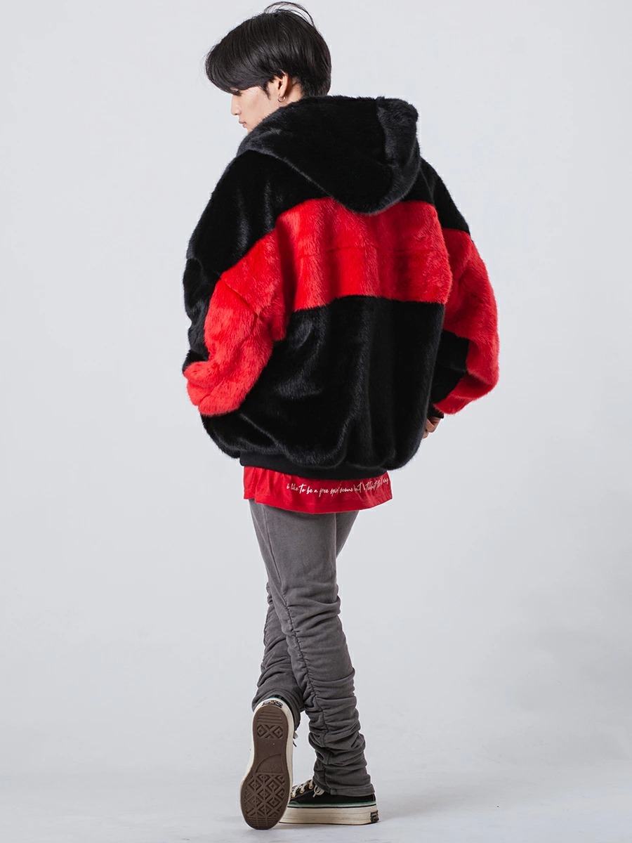 ファー パーカー ジャケット メンズ ビッグシルエット ストリート 韓国ファッション ホワイト ピンク ブラック ワイン グレー他  白 黒 赤 M L XL | RE730 | 14