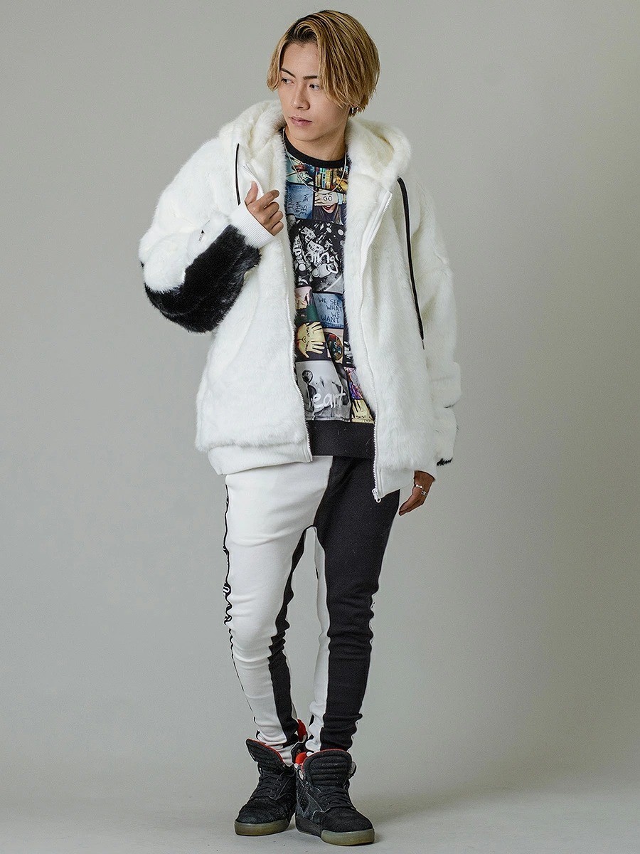 ファー パーカー ジャケット メンズ ビッグシルエット ストリート 韓国ファッション ホワイト ピンク ブラック ワイン グレー他  白 黒 赤 M L XL | RE730 | 19