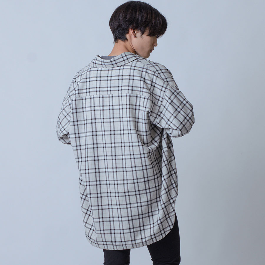 シャツ メンズ カジュアル 春 秋 オーバーシャツ チェック ビッグシルエット オーバーサイズ 黒 グレー ブラック M L REGIEVO レジエボ | REGIEVO | 01