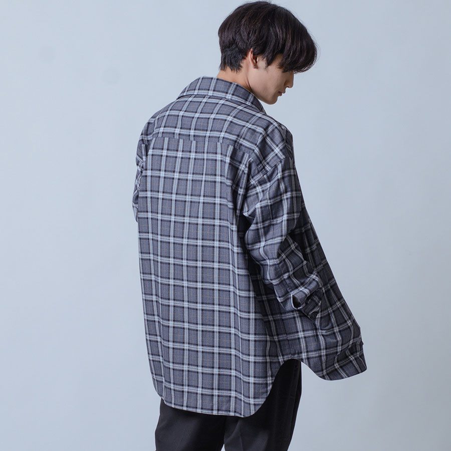 シャツ メンズ カジュアル 春 秋 オーバーシャツ チェック ビッグシルエット オーバーサイズ 黒 グレー ブラック M L REGIEVO レジエボ | REGIEVO | 02