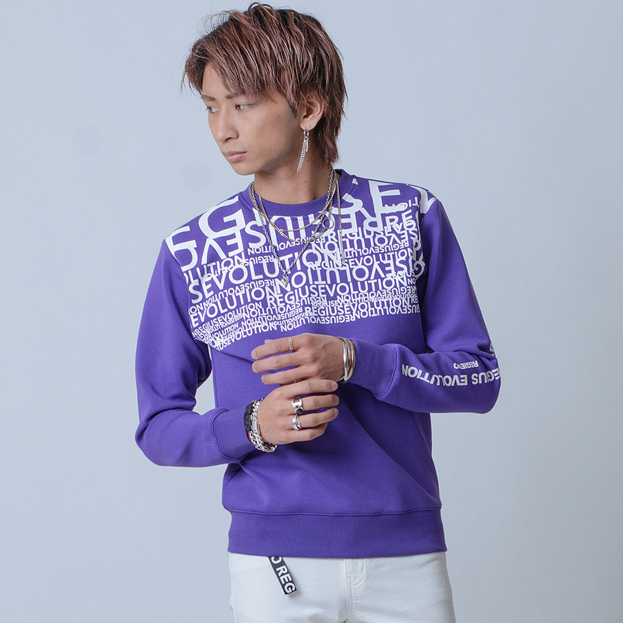 トレーナー メンズ 春 白 紫 黒 グラデーション ロゴ ホワイト パープル ブラック プリント S M L XL REGIEVO レジエボ | REGIEVO | 02
