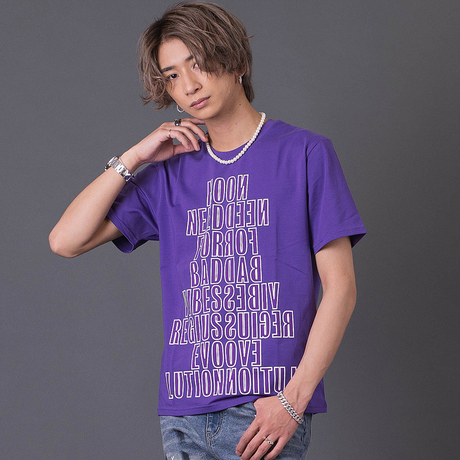 ロゴプリントTシャツ メンズ 春 夏 秋 フィット ストレッチ性 ホワイト パープル ブラック 白 紫 黒 S M L XL REGIEVO レジエボ | REGIEVO | 02