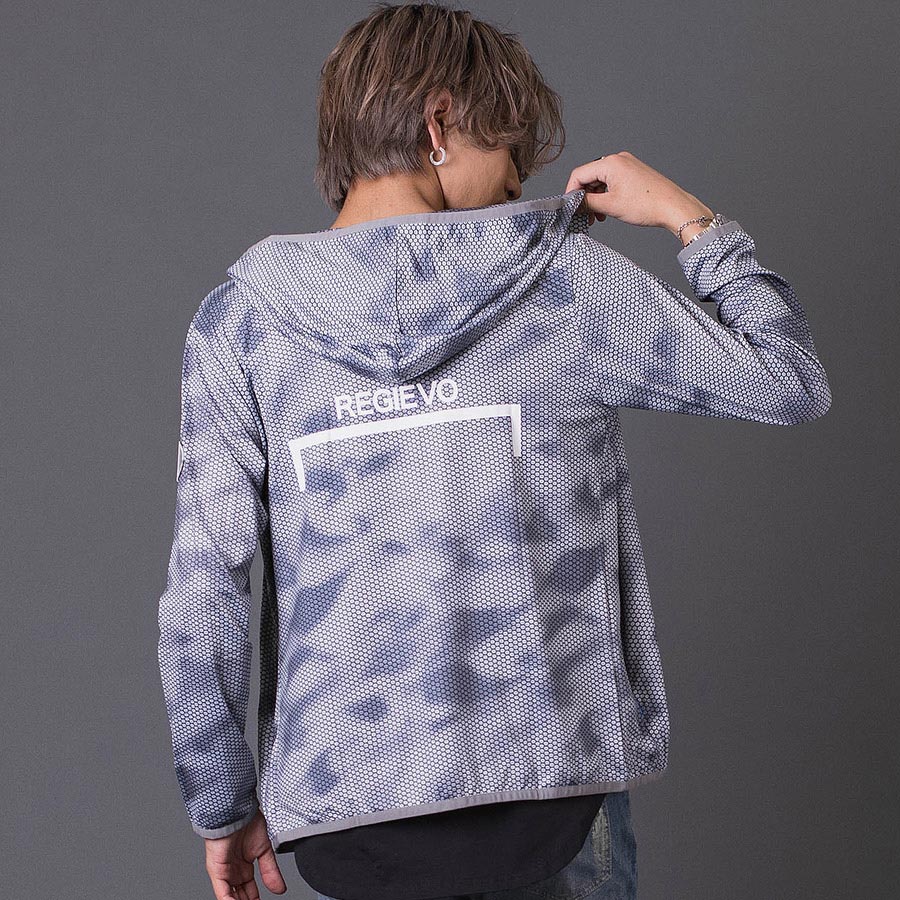 ハニカムプリントパーカー メンズ スポーティ 総柄 ワンポイント ロゴ グレー ブルー ネイビー 青 紺 M L XL REGIEVO レジエボ | REGIEVO | 01