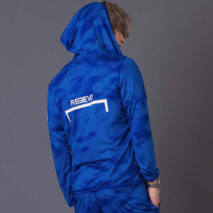 ハニカムプリントパーカー メンズ スポーティ 総柄 ワンポイント ロゴ グレー ブルー ネイビー 青 紺 M L XL REGIEVO レジエボ | REGIEVO | 02