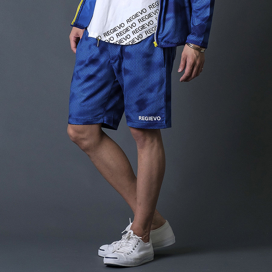 ハニカムプリントショートパンツ メンズ ハーフパンツ 春 夏 秋 カモフラ柄 グレー ブルー ネイビー 青 紺 スポーティ M L XL REGIEVO レジエボ | REGIEVO | 02