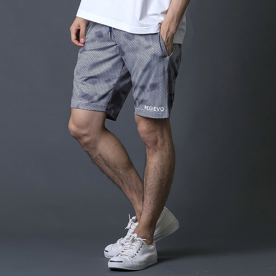 ハニカムプリントショートパンツ メンズ ハーフパンツ 春 夏 秋 カモフラ柄 グレー ブルー ネイビー 青 紺 スポーティ M L XL REGIEVO レジエボ | REGIEVO | 01