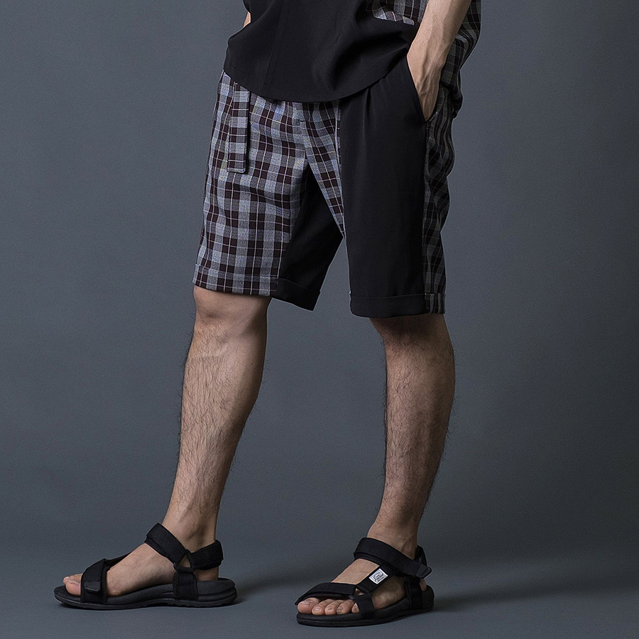 切替ショートパンツ ハーフパンツ チェック柄 モード エレガント カジュアル 春 夏 秋 ベージュ ブラック 黒 茶 お洒落 M L REGIEVO レジエボ | REGIEVO | 02