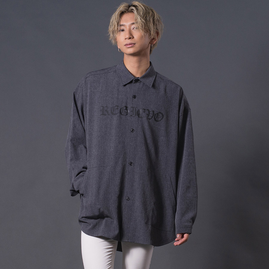 REGIEVO ロゴプリントオーバーシャツメンズ ロングシャツ オーバー 