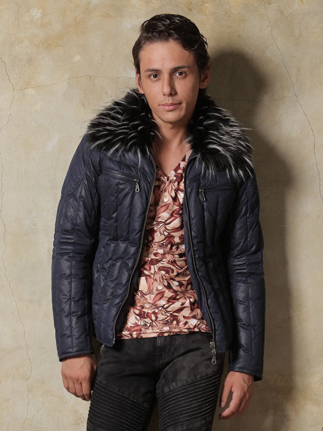 ダウンジャケット メンズ  フェイクレザー グレー ネイビー ブラック 紺 黒 S M L XL 2L LL REGIEVO レジエボ hk エイチケー 55506 | REGIEVO | 02