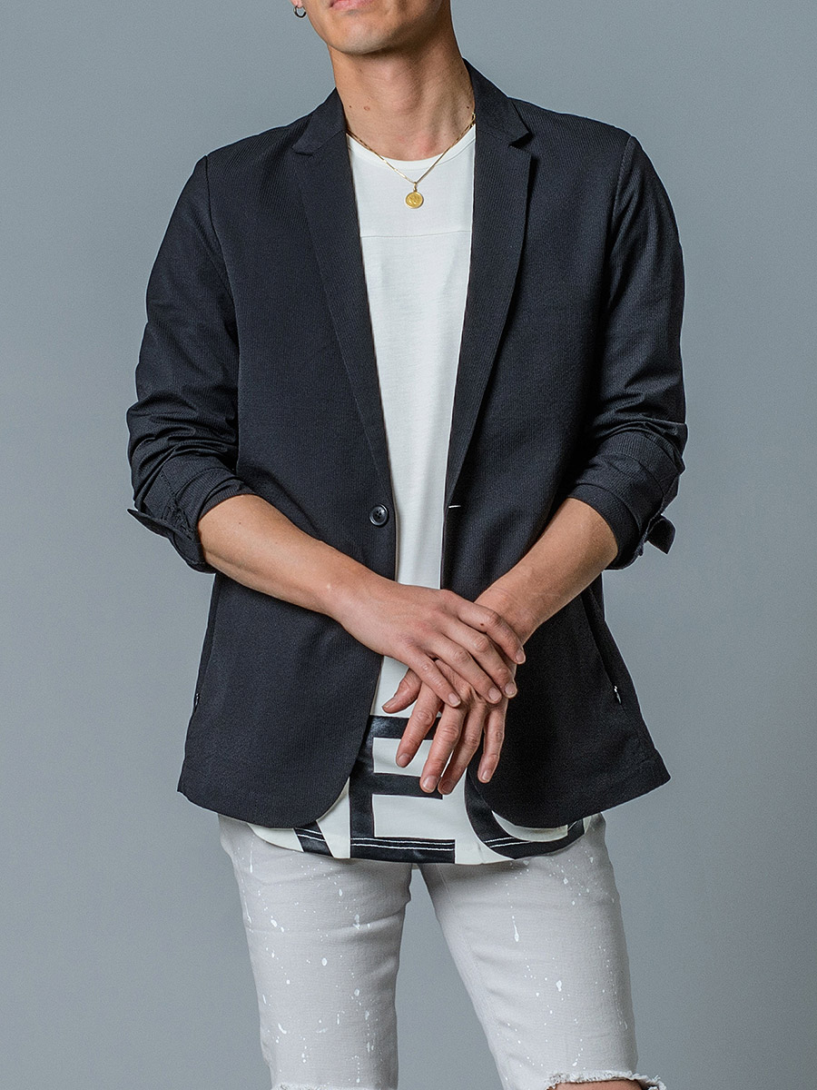 サマージャケット メンズ ストライプ ジャガード ジャケット ストレッチ ネイビー ブラック 春 夏 秋 REGIEVO レジエボ 85135 | REGIEVO | 02