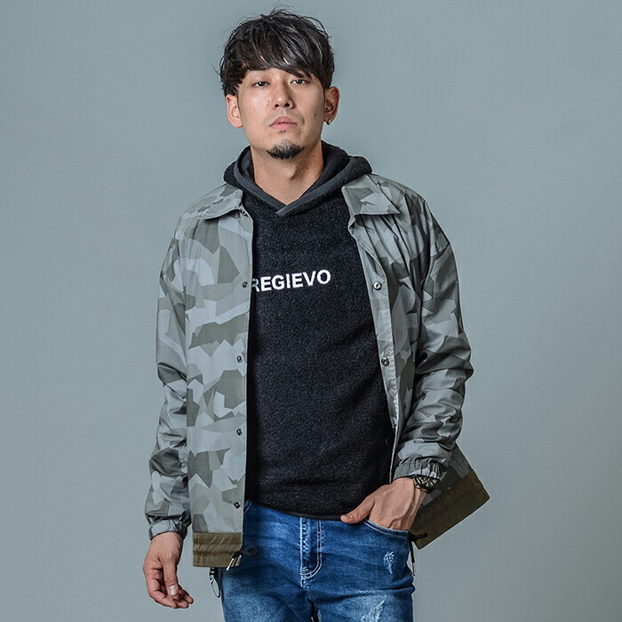 コーチジャケット メンズ 春 秋 冬 グレー ブラック 黒 S M L XL 2L LL 迷彩 ストレッチ カジュアル スポーティー REGIEVO レジエボ hk エイチケー 85505 | REGIEVO | 01
