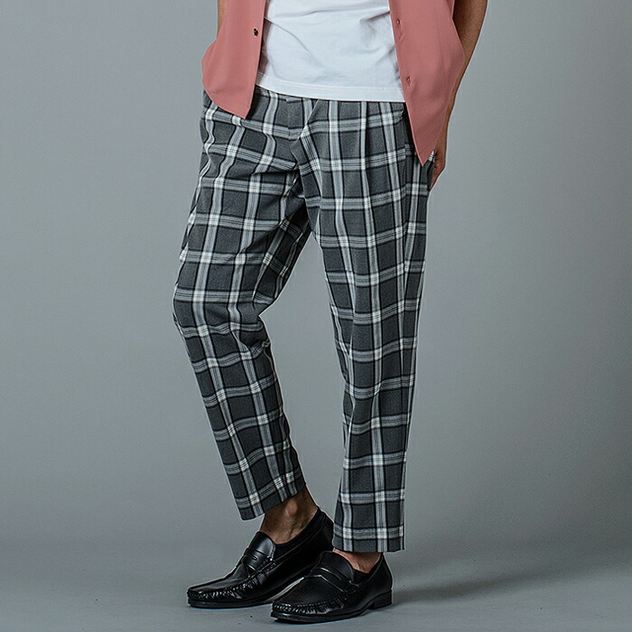 スラックス メンズ テーパード ワイド 春夏 秋冬 黒 グレー ブラック 29 30 31 S M L チェック 9分丈 アンクルパンツ ツータック シャーリング REGIEVO 95104 | REGIEVO | 03