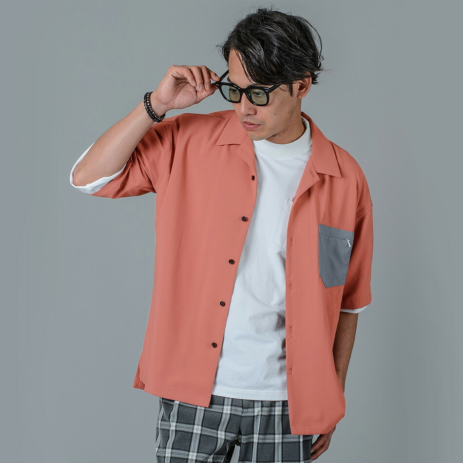 シャツ メンズ カジュアル 半袖 開襟 オープンカラー 無地 黒 S M L グレー ピンク ブラック ビッグシルエット REGIEVO レジエボ | REGIEVO | 02