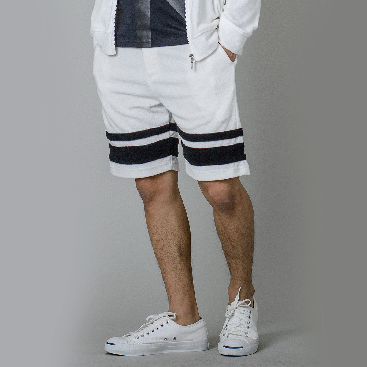 ハーフパンツ ショートパンツ メンズ ラインパンツ パイル ホワイト ブラック 白 黒 S M L XL スポーティー カジュアル シンプル モード 夏 REGIEVO レジエボ | REGIEVO | 01