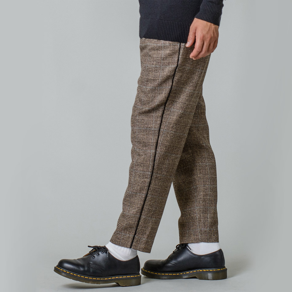 スラックス メンズ テーパード 春夏 秋冬 黒 ベージュ グレー ブラック 29 30 31 32 S M L XL 2L 9分丈 アンクルパンツ 2タック グレンチェック REGIEVO 95503 | REGIEVO | 01