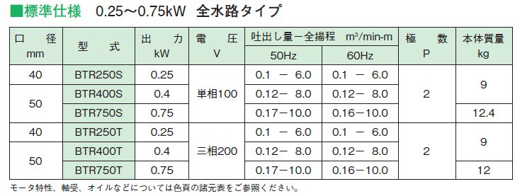 新明和 水中ポンプ 100V 200V 軽量汎用 排水ポンプ BTR250S BTR250T