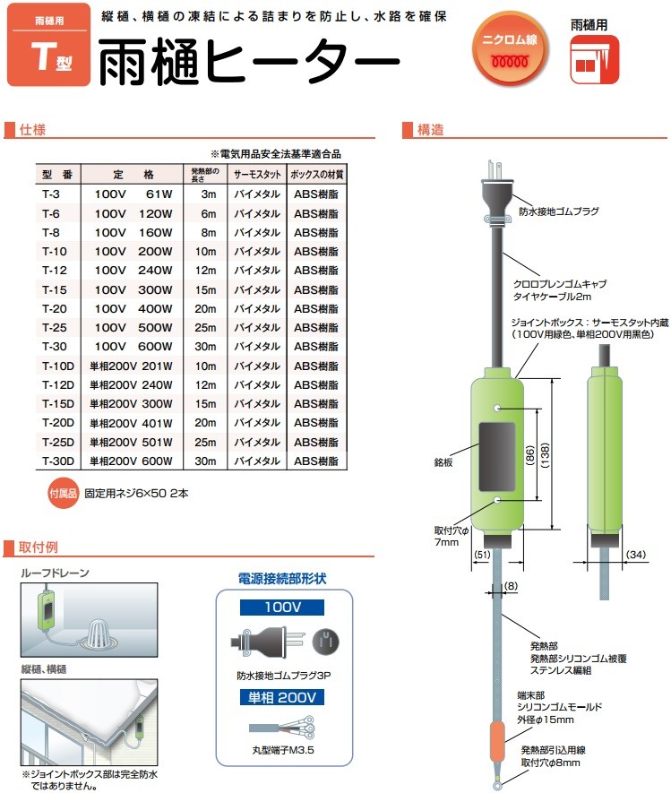 電熱産業 雨樋ヒーター 配管凍結防止ヒーター T-20D 長さ20m 単相:200V 凍結防止帯 排水路 ルーフドレーン 雨どい 部品 部材 保温  露出配管 : dennetsu-t20d : S.S net - 通販 - Yahoo!ショッピング