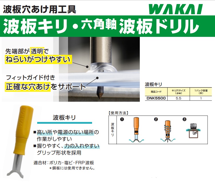 若井 波板キリ ガイド付 波板穴あけ工具 波板きり 波板錐 波板