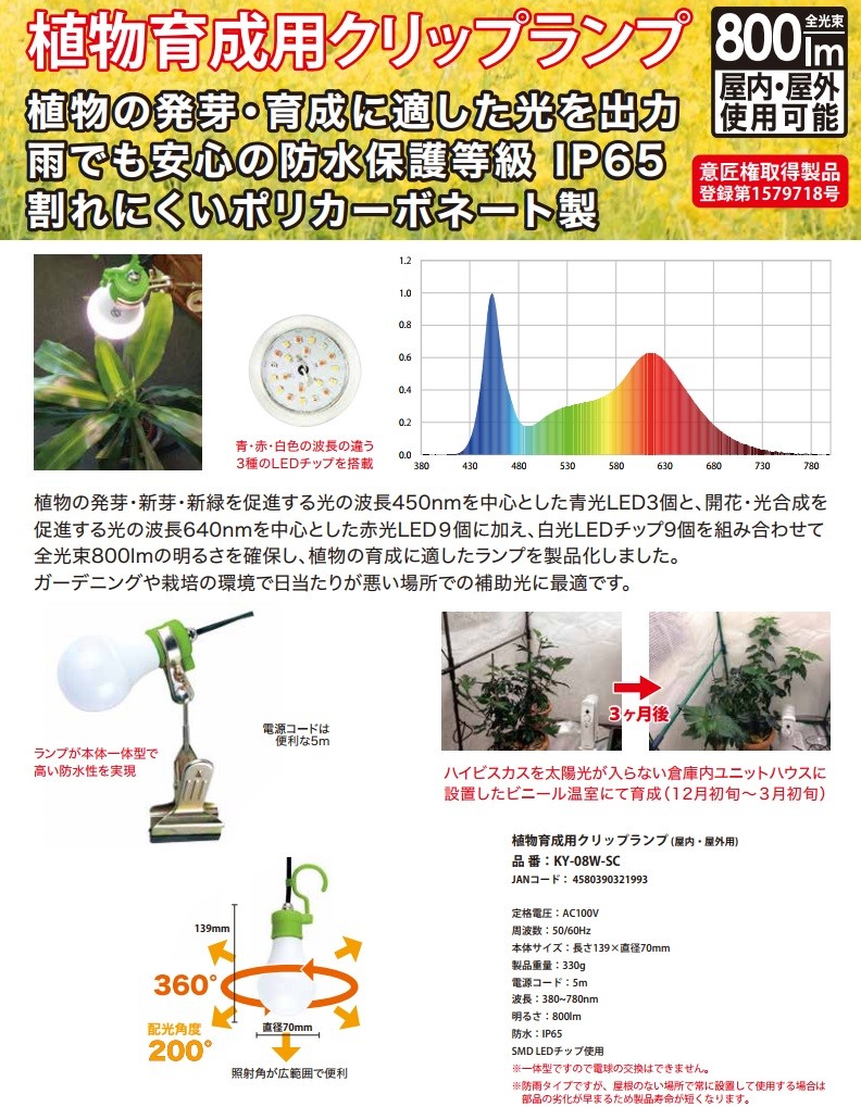 富士倉 植物育成ライト LEDライト クリップランプ 屋内/屋外対応 食物