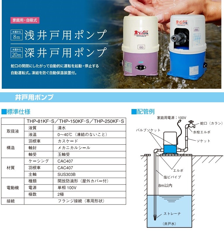 寺田 THP-150KF 50Hz 150W/100V/20mm 井戸ポンプ 浅井戸ポンプ 家庭用給水ポンプ