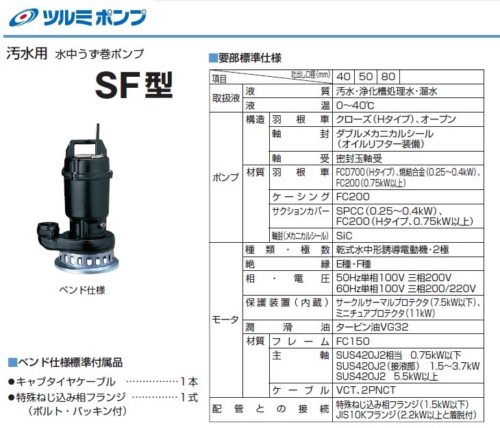 鶴見製作所 水中ポンプ 鋳物製 高揚程 排水ポンプ 40SF2.4SH 40SF2.4H