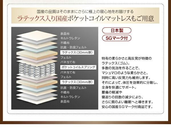 クッション・フラップテーブル付き収納ベッド ラテックス入り国産ポケットコイルマットレス付き ダブル_11