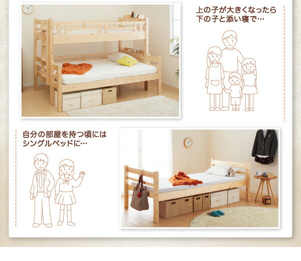 ダブルサイズになる・添い寝ができる二段ベッド ベッドフレームのみ シングル_14