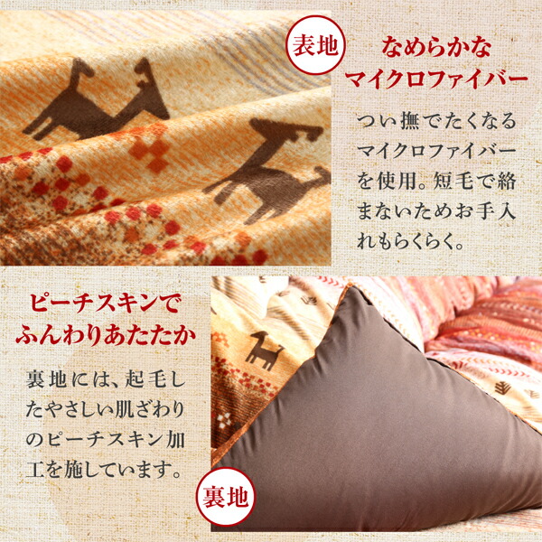 ギャッベ柄グラデーションデザインこたつ布団 掛布団&ラグ2点セット 正方形(80×80cm)天板対応_9