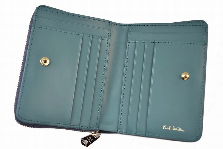 【新品】ポールスミス ラウンドファスナー二つ折り財布 ストライプ ダークグリーン Paul Smith ポールスミス 財布 レディース ラウンドジップ二