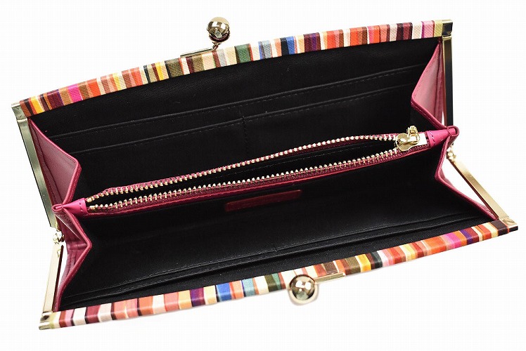 ポールスミス がま口長財布 ストライプ PWD374 レザー ダメージあり Paul Smith ポールスミス 長財布 財布 がま口 レディース