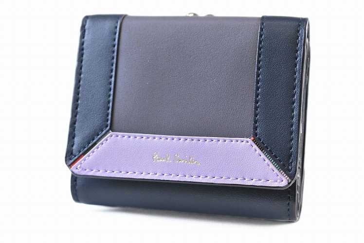 【未使用品】ポールスミス ストローグレイン がま口 三つ折り財布 ブルー 箱付き 未使用品】ポールスミス ストローグレイン がま口 三つ折り財布 ブルー
