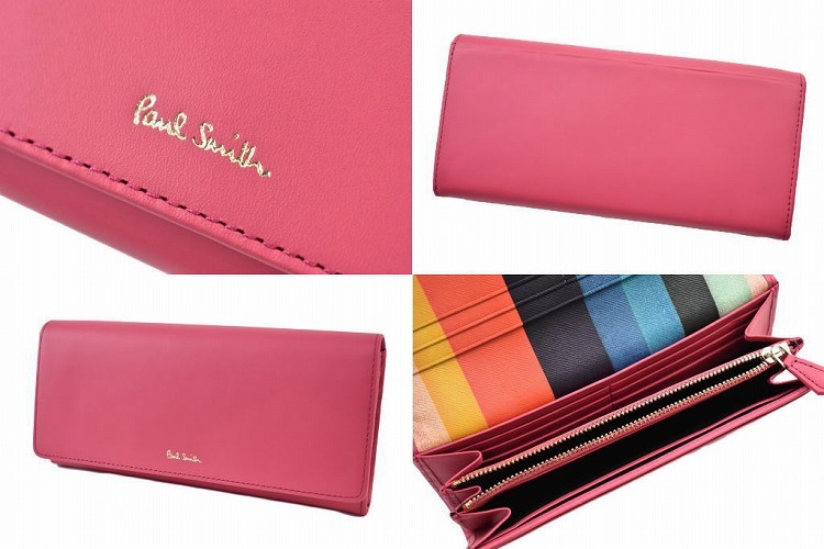 ポールスミス Paul Smith かぶせ式長財布 本革 W15624 ピンク Paul Smith 財布 レディース 長財布 ブランド ポールスミス
