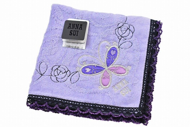 ANNA SUI - アナスイ　フェイスタオルとハンドタオル　ストライプローズ　パープル ANNA SUI ハンカチ ローズアーガイル タオルハンカチ レディース