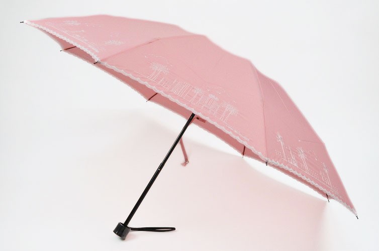ルルギネス 日傘 折りたたみ 傘 レディース ブランド LULU GUINNESS デザイン 刺繍 ピンキング ピンク 50cm 女性 婦人 UV  晴雨兼用 遮光 遮熱