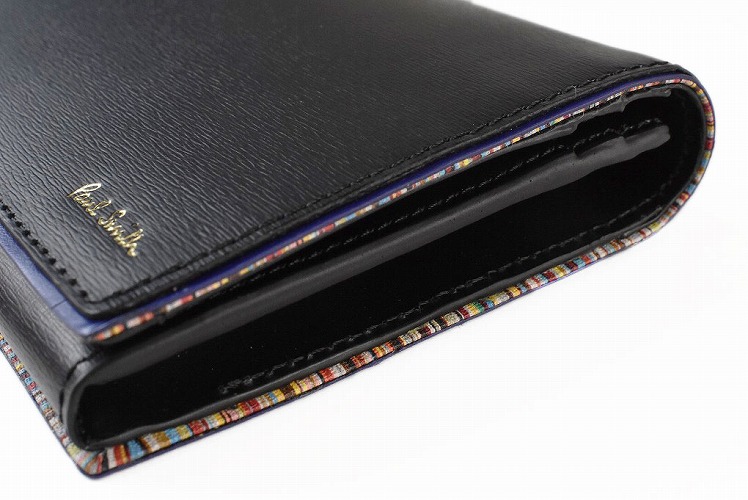 ポールスミス 長財布 黒×マルチストライプライン 新品 本革 レザー L字ジップ Paul Smith ポールスミス 長財布 メンズ 財布 ブランド マルチ