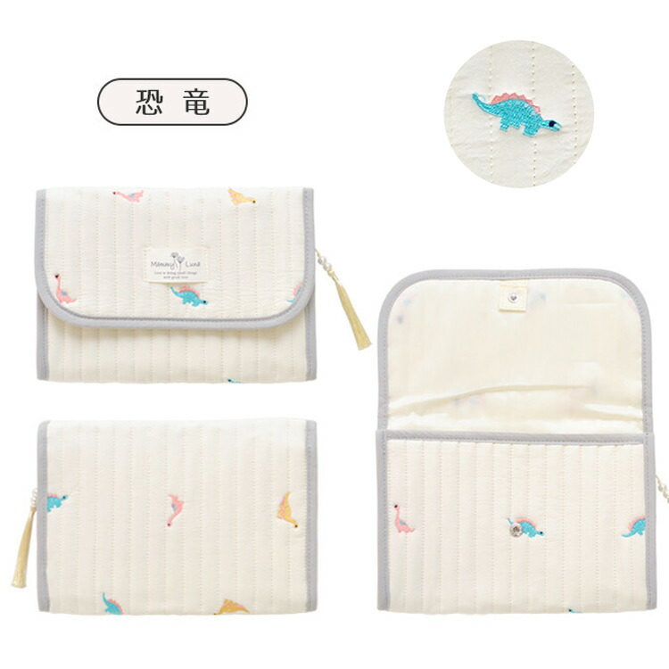 母子手帳ケース イブルキルティング マルチケース ジャバラ 刺繍